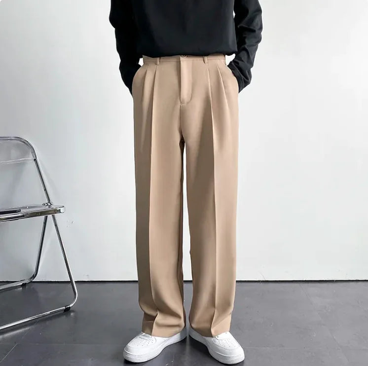 Men's All-Season Loose Fit Wide-Leg Drape Trousers