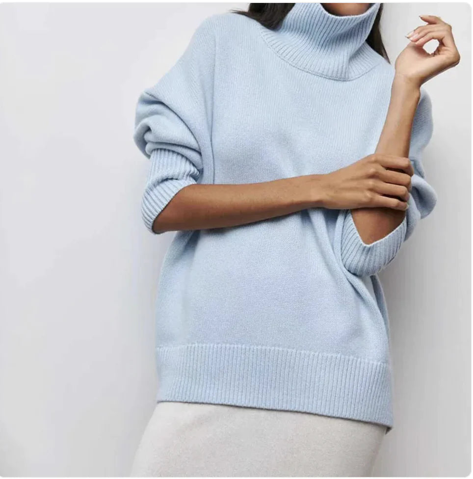 Women's Cozy Long-Sleeve Solid Color Pullover Sweater